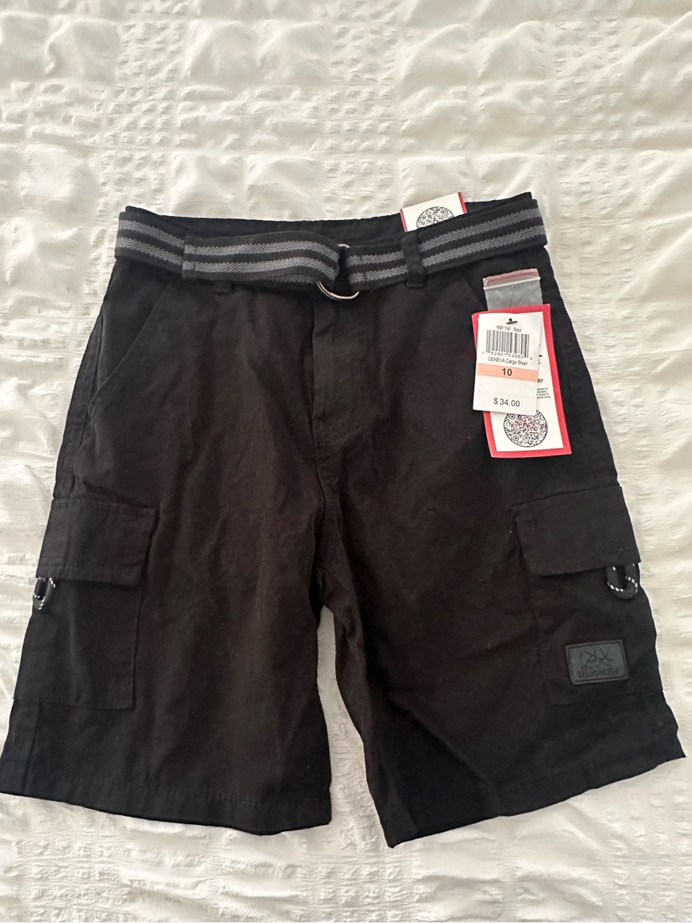 Ring of Fire Black Cargo Shorts with Striped Belt